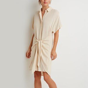 Forever 21 Contemporary Beige Crepe Woven Tie Front Wrap Mini Shirt Dress